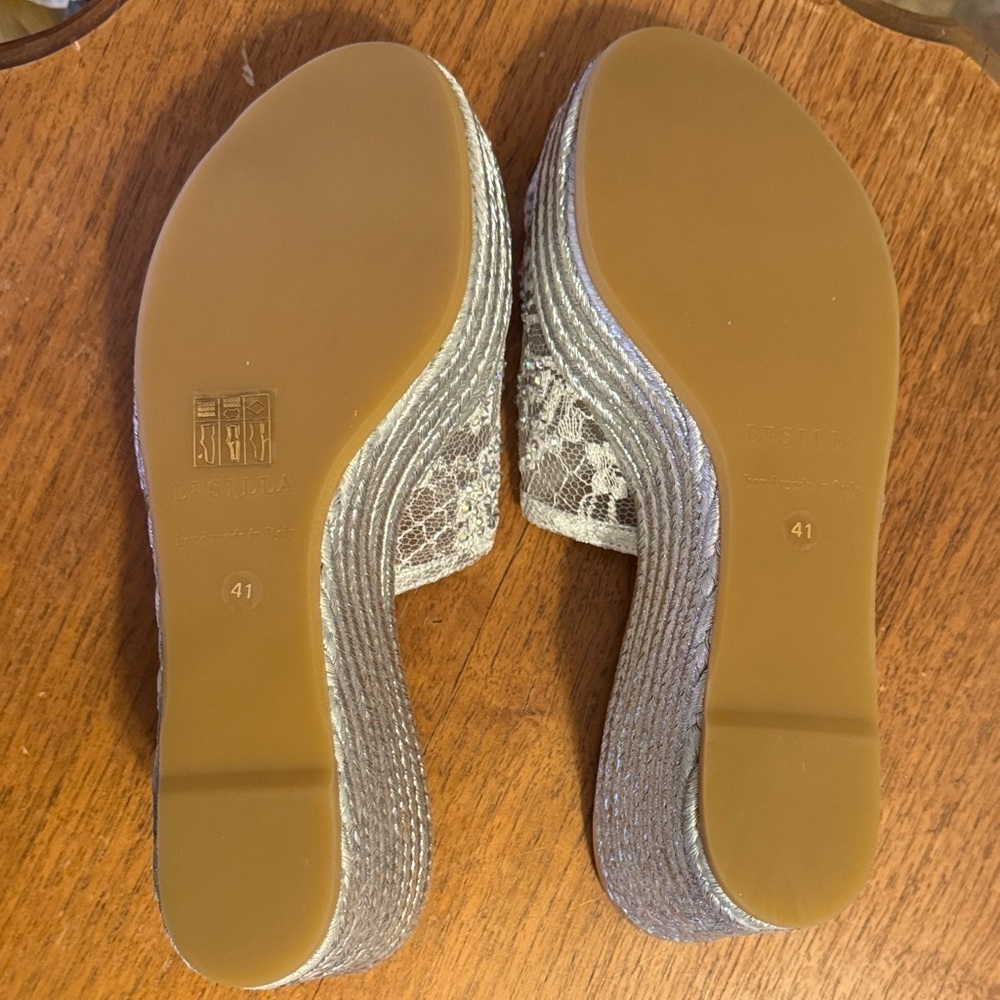 NWT Elegant LeSilla Silver with AB Crystals Women's Wedge Platform Sandals - Picture 9 of 15